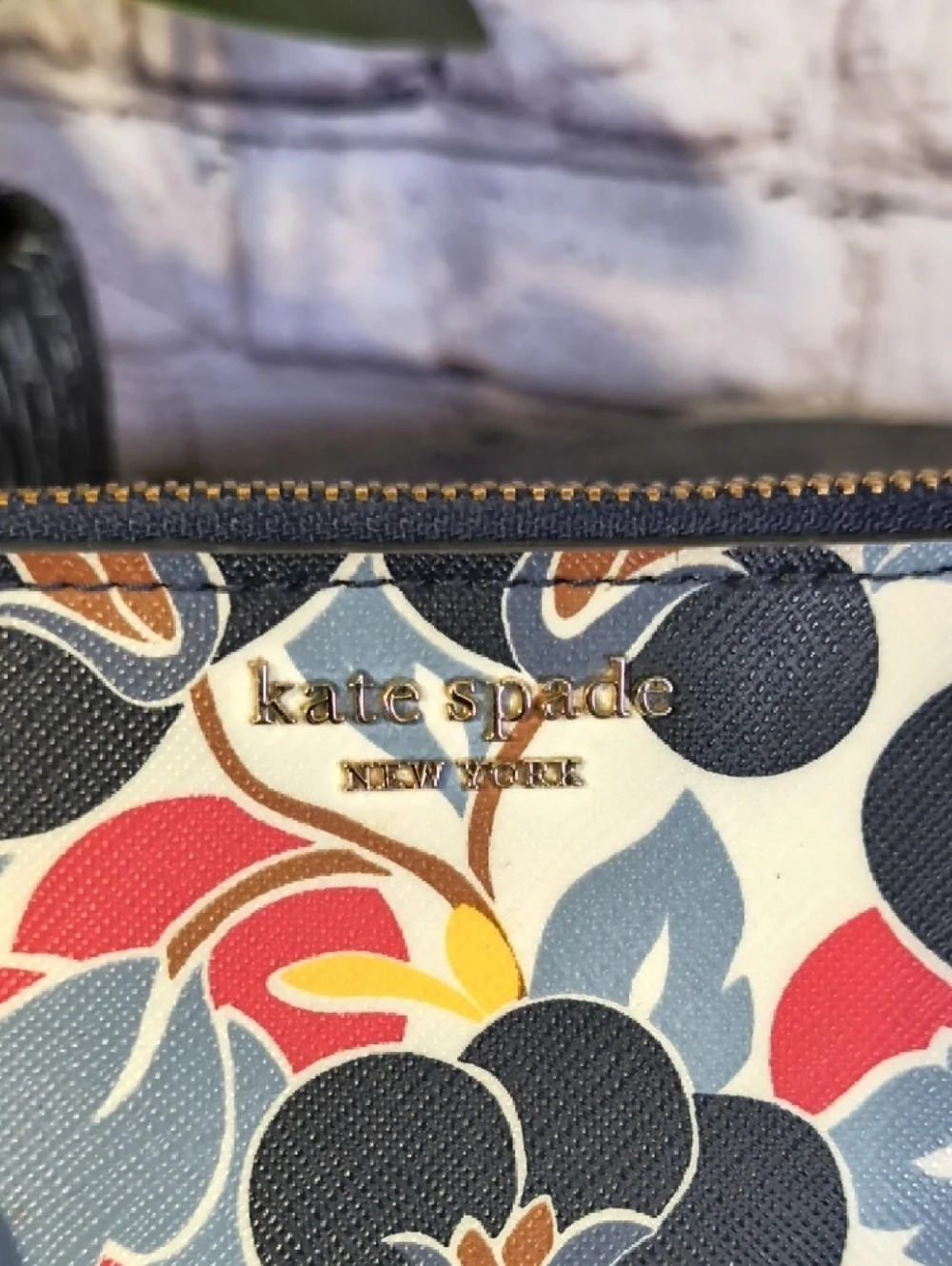 kate spade Floral Zip Card Wallet in Navy, Red, White & Yellow